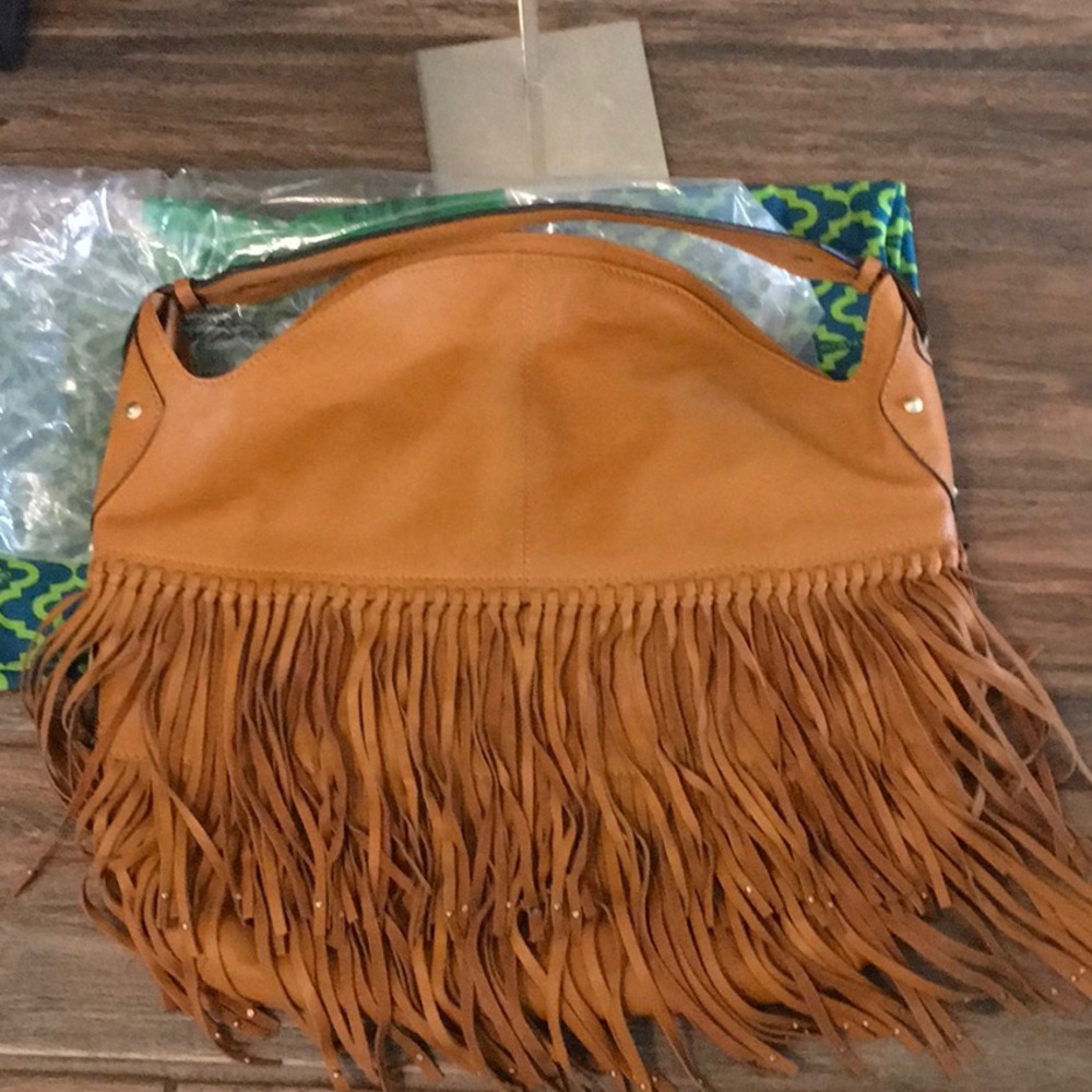 OrYANY NWT Fringe Saddle Brown Leather Shoulder Bag W/Dustbag - Picture 7 of 8